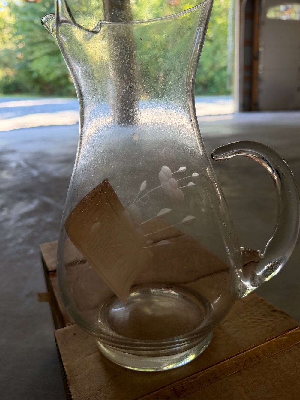 NIB- Princess House clear crystal floral etched water pitcher